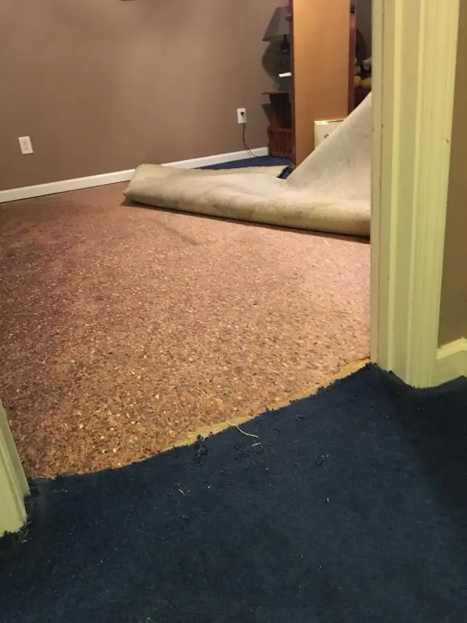 Carpet pad removal revealing water damage during Drying & Dehumidification in North Las Vegas